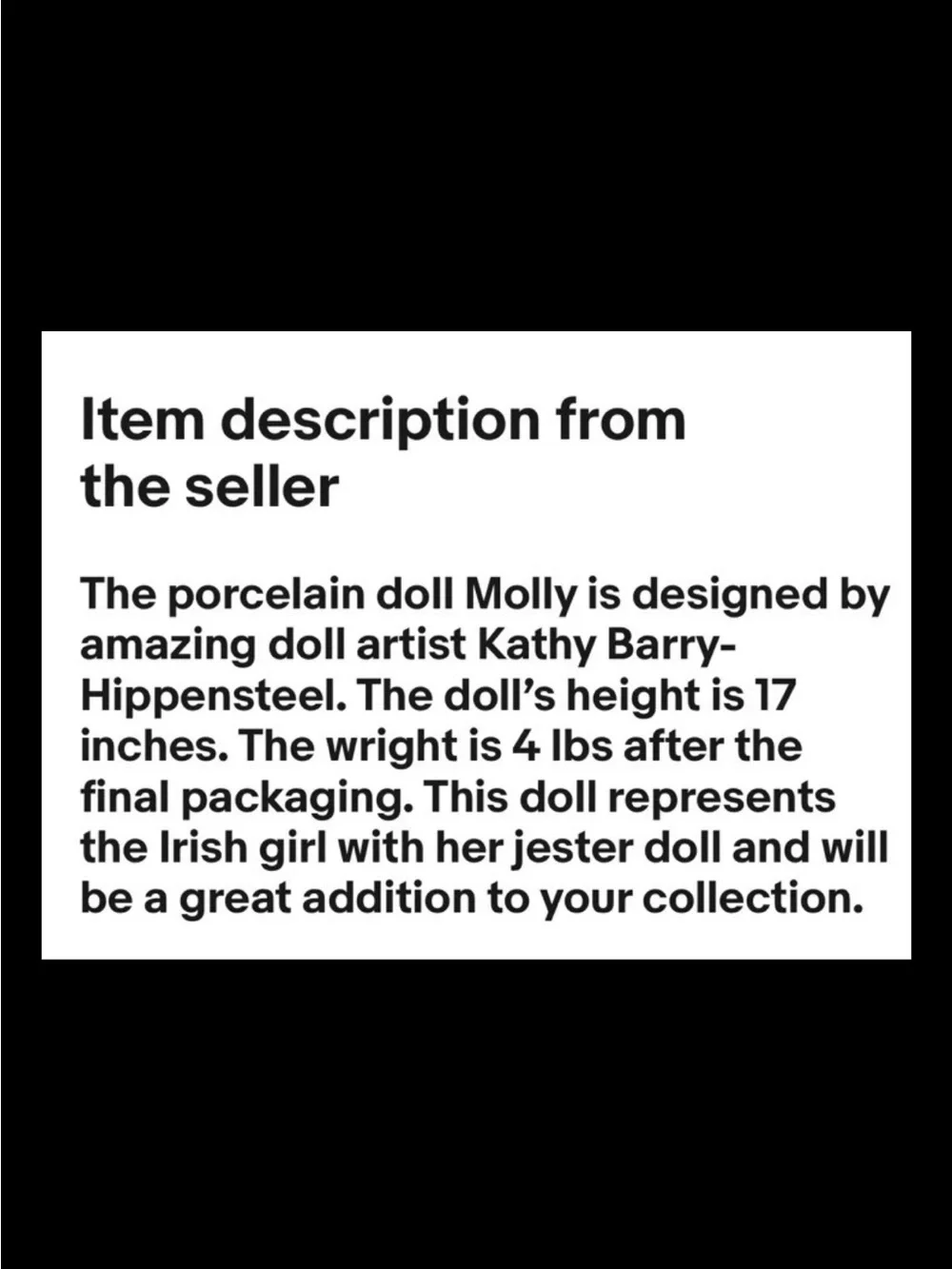 Vtg -17” by Kathy Barry Hippensteel  Porcelain Doll Molly w/Jester Doll -Display